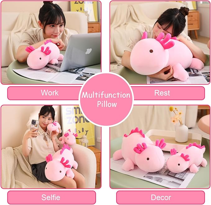 SQEQE Weighted Axolotl Plush Toy, Pink Axolotl Stuffed Animals Cute Plush Pillow, Cute Weighted Stuffed Animals Gifts for Girls & Boys Pink 23.6 Inch, 3.1 Lbs