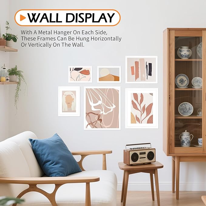 8x10 Picture Frame Set of 8, White Photo Frames for Tabletop or Wall Display, Fits Pictures 5x7 with Mat or 8x10 Without Mat, Frame Collage with HD Plexiglass for Gallery Home Wall Decor