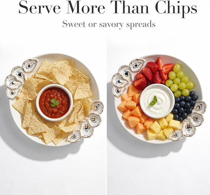 Mud Pie Oyster Chip And Dip Bowl Set; 2" x 10 1/2" dia