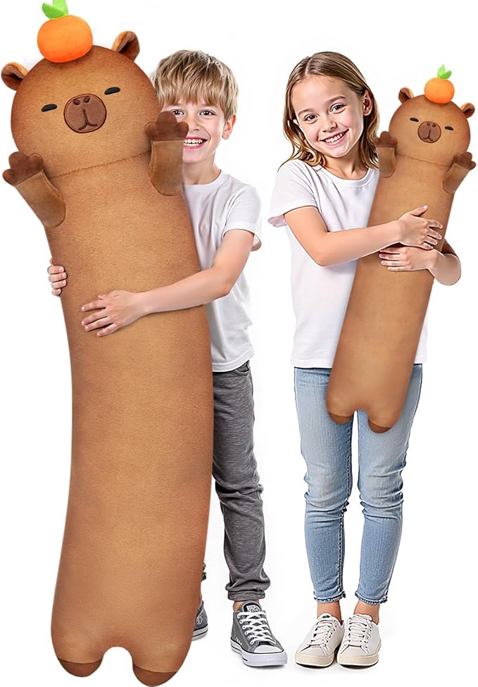Mewaii Long Capybara Body Pillow Plush 5 Sizes, 120% Extra Filling Giant Plushness Kids Body Pillow, Kawaii Cute Capybara Capibara Stuffed Animals Plushies, Big Long Body Pillow Gift for Girls 20”