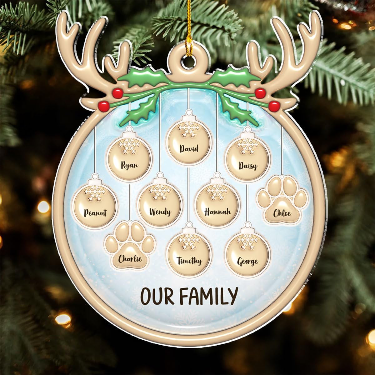 Family Charm Personalized 3D Inflated Effect Acrylic Ornament, Custom up to 10 Names, Ideal for Family, Friends, and Loved Ones
