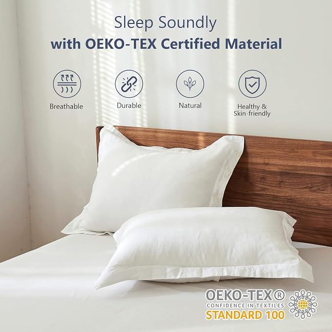 Simple&Opulence 100% Linen Pillow Case Queen Size Set of 2, White Pillow Covers with Overlap Closure, Luxury Breathable Pillowcases Protectors Suitable for All-Season (20" X 26", White)