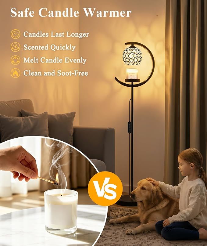 seenlast Candle Warmer Floor Lamp with Timer and Dimmer, Birthday Gifts | Standing Electric Wax Melt Warmer for Home Decor, Living Room & Bedroom | Gift for Women, Mom, Grandma, Sister