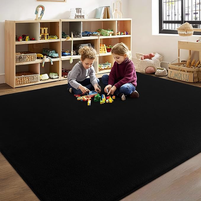 qulint 5x8 Area Rug for Living Room, Black Washable Rugs for Bedroom with Thickened Memory-Foam, Minimalist Modern Carpet Non Slip Rug for Student Kid Room Dorm Classroom Home Decor