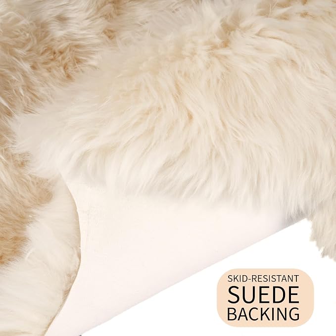 Premium Champagne Sheepskin Rug Genuine Double 2x6ft Pelt Fluffy Fur Rug for Bedrooms