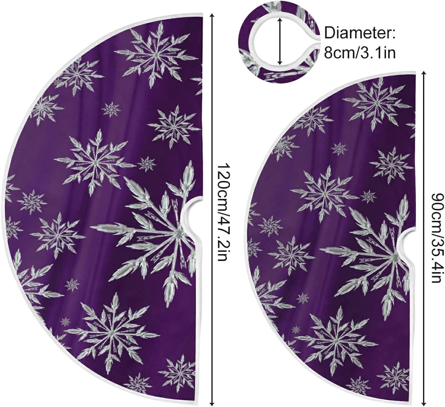 Christmas Snowflake Purple Tree Skirt, Seasonal Tree Mat Holiday Party Supplies Ornaments Indoor Outdoor Decorations for Tabletop Trees 35.4 Inches