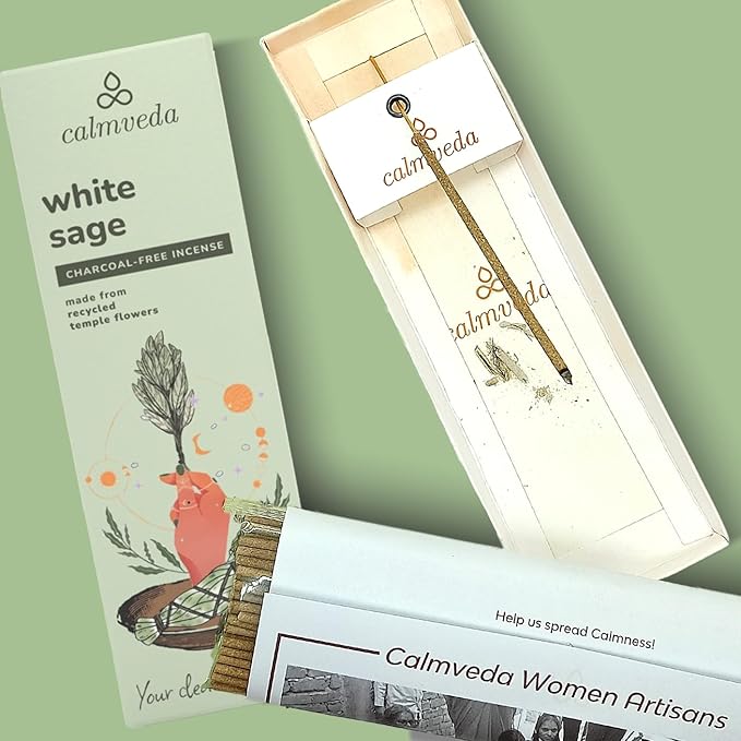 White Sage Incense Sticks for Cleansing - (80 Scented Sticks) Charcoal Free, Made from Upcycled Flowers | Protection Incense to Cleanse Negative Energy
