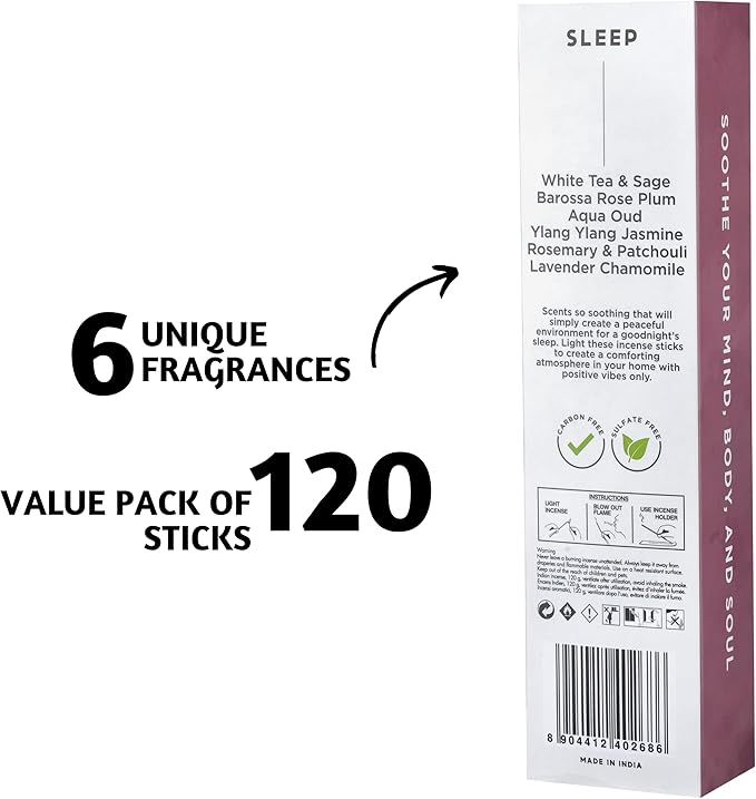 Folkulture Incense Sticks (120 Sticks) | Set of 6 Premium, Deep Sleep, Calm Incense - Night Relaxation | No Charcoal, Organic, Non Toxic, 45 Mins Burning Lavender, Rosemary Insence-Sticks Aromatherapy