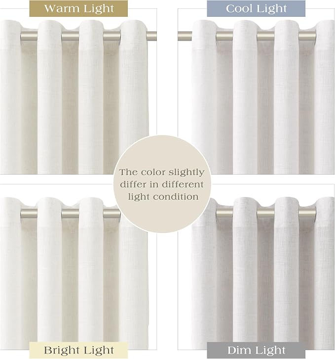 Nanspring Cream Linen Curtains 90 Inches Length for Living Room Dining Room Sunlight Filtering Minimalist Room Decor Grommet 2 Panels Window Sheer Curtain Modern Boho Neutral Muslin Look Drapes 52x90