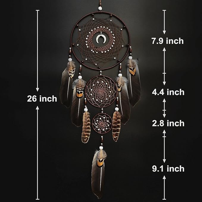 Urdeoms Large Dream Catchers for Bedroom Adult Brown Boho Dream Catcher Wall Decor with Turquoise Hanging Ornament Teen Dorm Room Decor Festival Gift (NO.9)