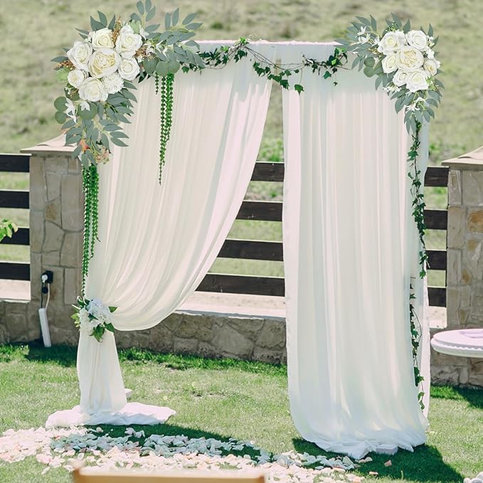 Wedding Arch Faux Flowers Set of 2, Wedding Welcome Signs Greenery Garland Decoration for Ceremony, Reception, Backdrop (White)
