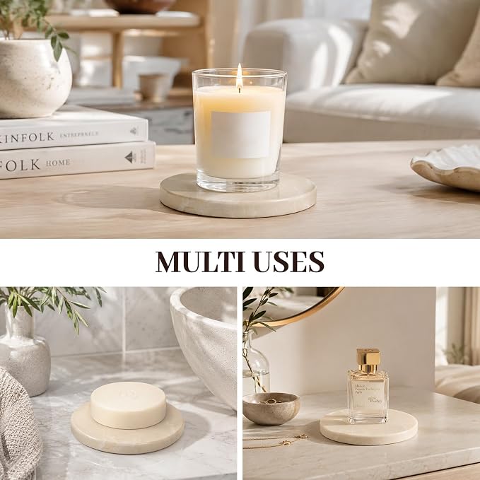 Koville Marble Coaster Set of 4, Round Coasters, 4" Stone Coaster for Drinks Coffee, Marble Coasters for Coffee Table Home Bar Decor, Heat Resistant, Gift Choice(Beige)