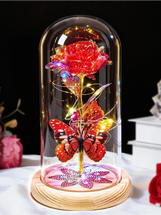 Beferr Birthday Gifts for Women Galaxy Glass Rose Forever Preserved Flowers for Delivery Light Up Rose in Glass Dome Mothers Day Butterfly Gifts for Mom Wife Grandma Her Daughter Girlfriend