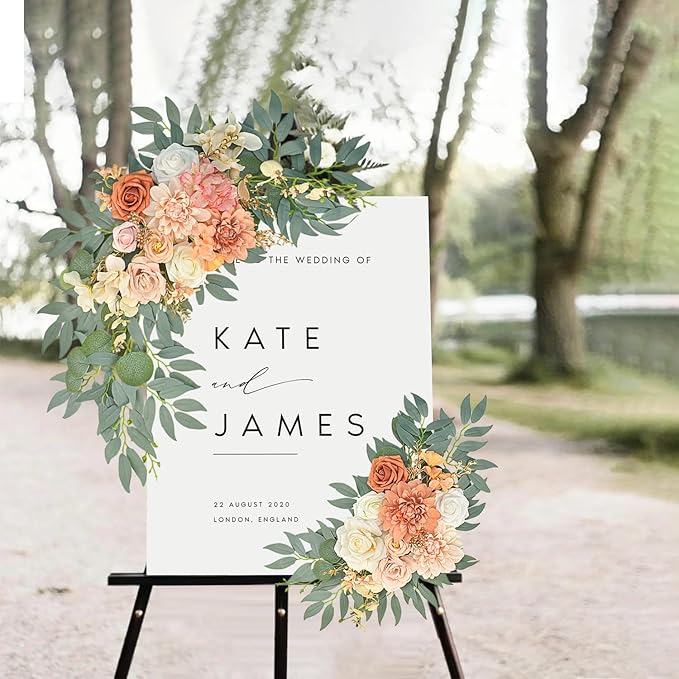 Burnt Orange Artificial Wedding Arch Flowers Set of 2, Fall Wedding Arch Floral Swags for Ceremony, Reception Welcome Sign, Backdrop Decoration