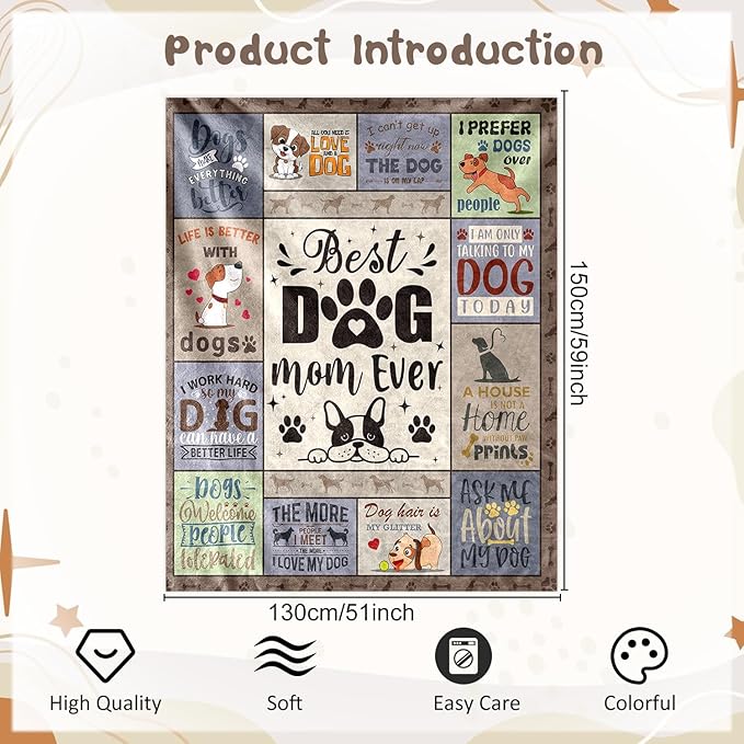 Wxiben Dog Mom Gifts for Women - Soft Flannel Dog Mom Blanket Gifts for Dogs Lovers Birthday Gift for Dog Moms Best Dogs Mom Ever Throw Blanket for Mother Bed Couch Sofa Home Decor 60x50