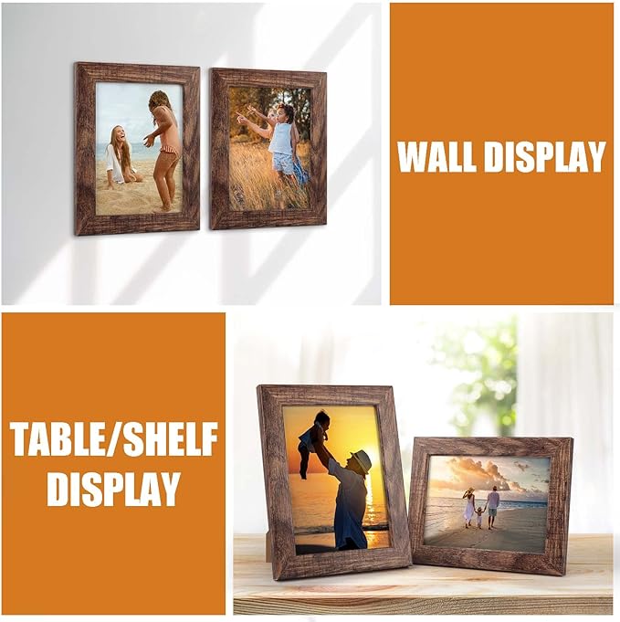 PETAFLOP 5x7 Picture Frame Set of 7, Rustic Frames Display 5 by 7 Inch Photo for Wall or Tabletop