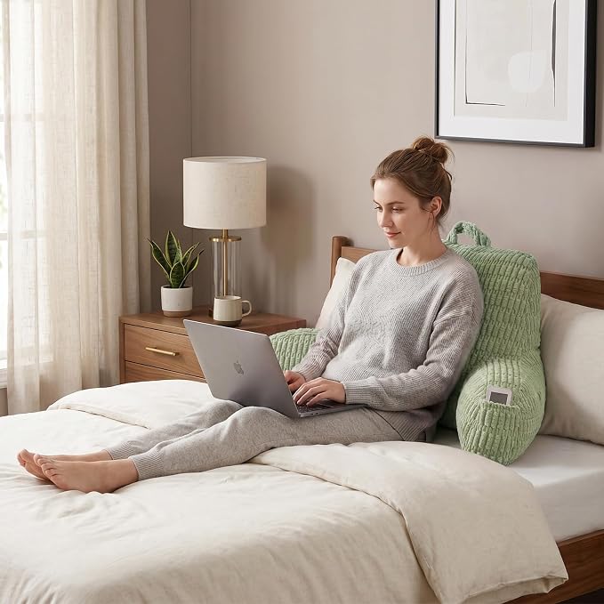 Large Reading Pillow for Sitting Up with Arms,Green Corduroy | Back Pillow for Adults Backrest,19" Sitting Pillow Supports Reading,Gaming & Relaxing in Bed,Couch,Floor