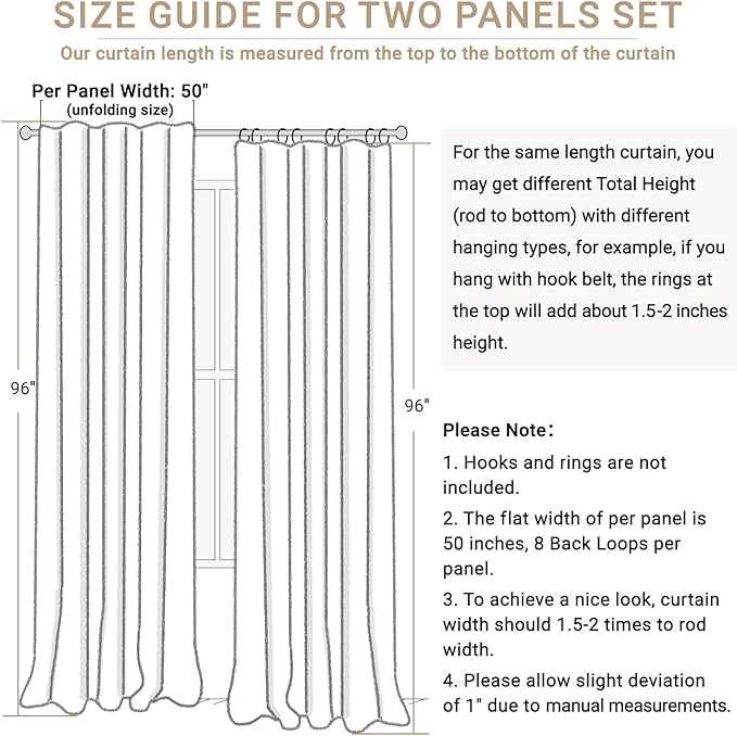 100% Blackout Shield Linen Blackout Curtains for Bedroom 96 Inches Long, Back Tab/Rod Pocket Living Room Drapes, Thermal Insulated Blackout Curtains 2 Panels Set, 50" W x 96" L, Midnight Blue
