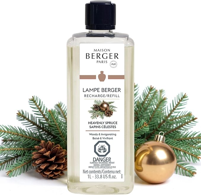 Maison Berger Heavenly Spruce Lampe Berger Refill, 1 Liter (33.8 fl oz), 2-in-1 Catalytic System, Neutralizes Odors and Diffuses Fragrance, Fir Tree, Pine Notes, Made in France