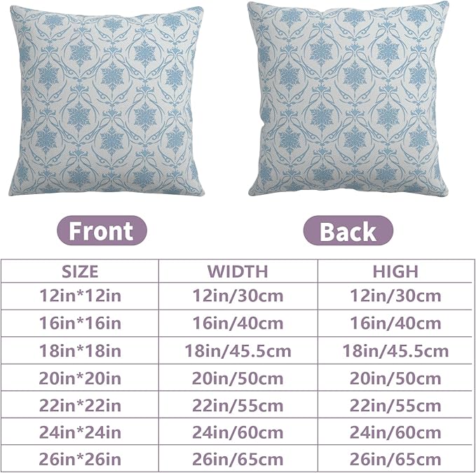 Winter Snowflakes Pillow Covers Blue Block Print Throw Pillow Covers Vintage Neutral Pillowcase 20x20 Set of 2 Elegant French Cushion Case for Living Room Couch Sofa