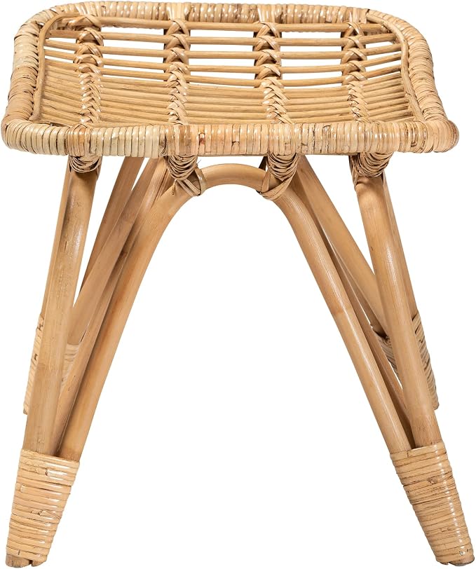 Bali & pari Earvin Modern Bohemian Natural Rattan Footstool