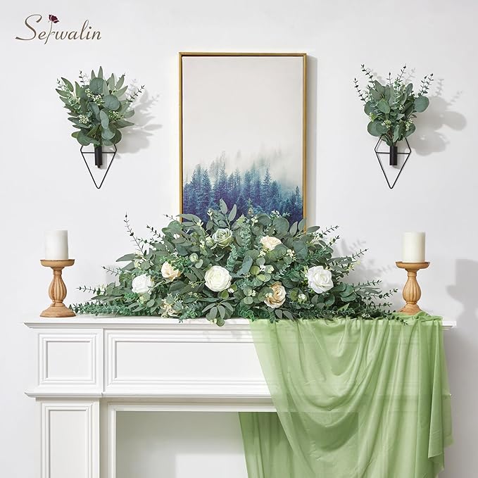 Serwalin 400pcs Artificial Mixed Eucalyptus Stems Leaves Bulk, 4Kinds Fake Greenery Silver Dollar Eucalyptus Leaves Picks,Faux Greenry Stems Sprays for DIY Bouquets Floral Arrangement Home Decor