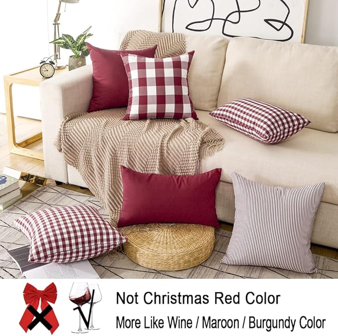 CARRIE HOME Buffalo Check Pillow Covers Buffalo Plaid Throw Pillow Cover 18x18 for Red and White Decorations, Set of 4