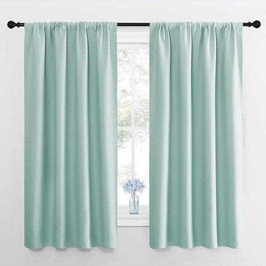 NICETOWN Kitchen Curtains, Short Blackout Curtains & Drapes, Aqua Blue, 34" Wide by 54" Long, 2 PCs, Thermal Insulated Blackout Curtain Panels for Kids Room, Play Room