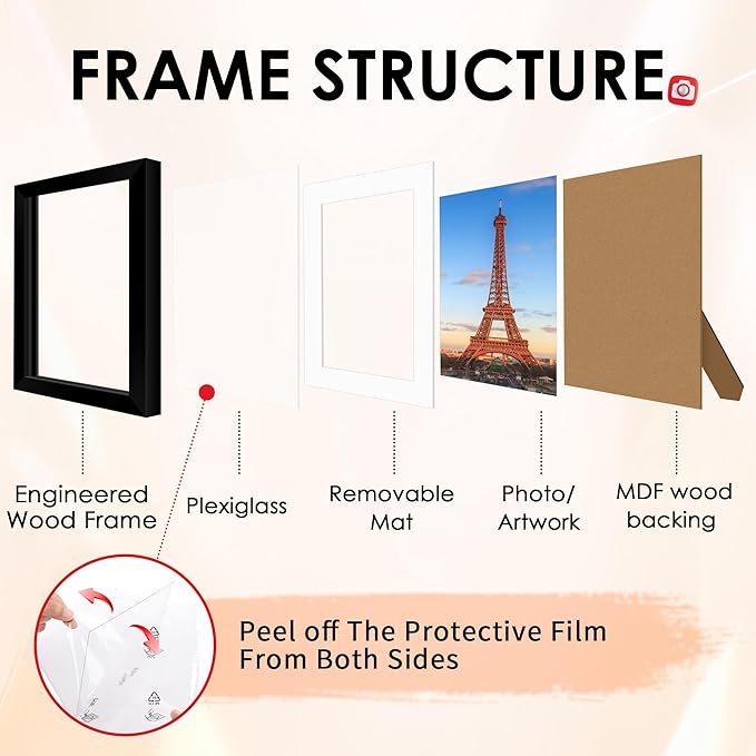 FIXSMITH 10 Pack Picture Frames Collage Wall Decor for Mounting or Tabletop Display, Gallery Wall Frame Set with Two 8x10 Black Frames, Four 5x7 Frames and Four 4x6 Frames, Multi-Pack Photo Frame Set