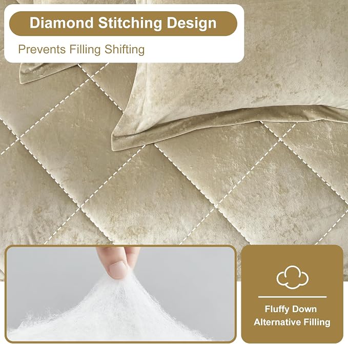 Ivellow Queen Comforter Set 7 Pieces Bed in a Bag Crushed Velvet Comforter Set Flannel Queen Beige Comforter Ultra Soft Breathable Luxury Soft Warm Winter Bedding Set with Sheets, Pillowcases & Shams