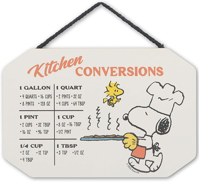 Peanuts Snoopy and Woodstock Hanging Wood Measuring Sign - Fun Chef Snoopy Kitchen Conversion Chart for Home