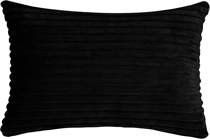TangDepot Velvet Big Corduroy Pillow Covers 12x24 Black 2-Pack | Soft wide-stripe corduroy pillow cover, hidden zipper, machine washable, easy refresh, for bedroom living room indoor outdoor