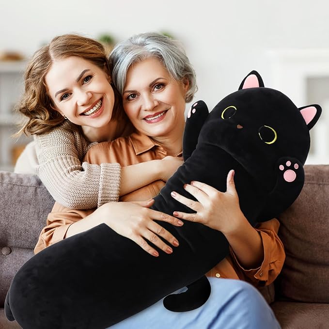 MaoGoLan Long Cat Body Pillow for Kids, 44'' Big Kitten Plush for Adults, Big Black Cat Stuffed Animal for Girl, Large Kitten Plush Throw Pillow for Birthday Gift, Baby Shower Party Favor Decor