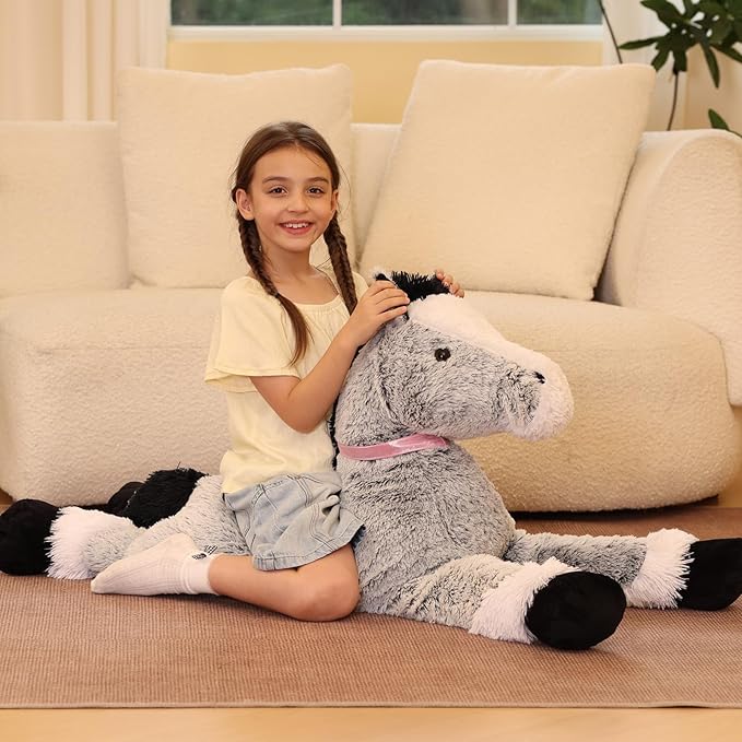 Tezituor 47inches Giant Horse Stuffed Animal, 4ft Long Realistic Horse Farm Plush Body Pillow for Boys Girls, Hugging Soft Pony Plush Toy Gift for Birthday Valentine's Day Decoration