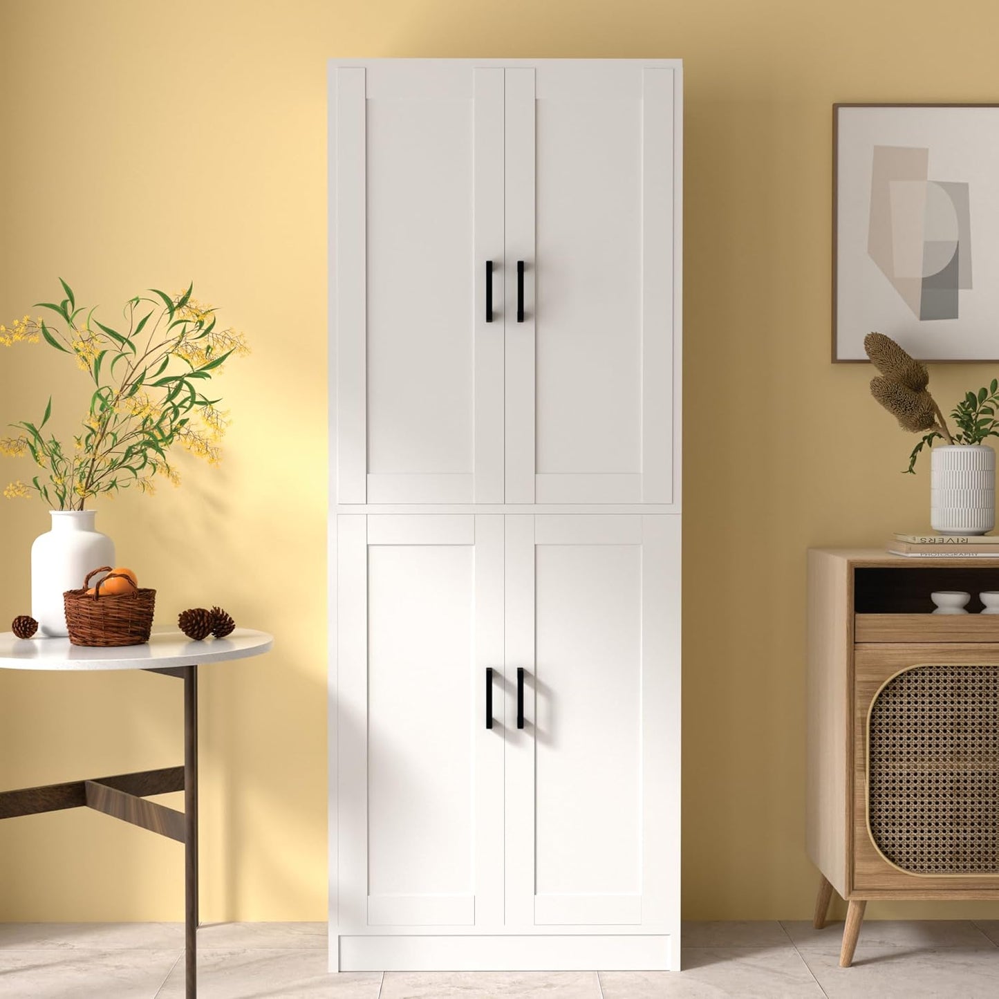 White Kitchen Pantry, 71" Tall Cabinet with Doors, Hutch with Storage for Dining Room