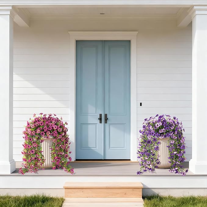 ZFProcess Artificial Hanging Flowers Plants for Outdoor Spring Decoration, 2PCS Faux Silk Daisy UV Resistant Look Real for Outside Home Indoor Planter Porch Garden Yard Decor(Light Purple Red)