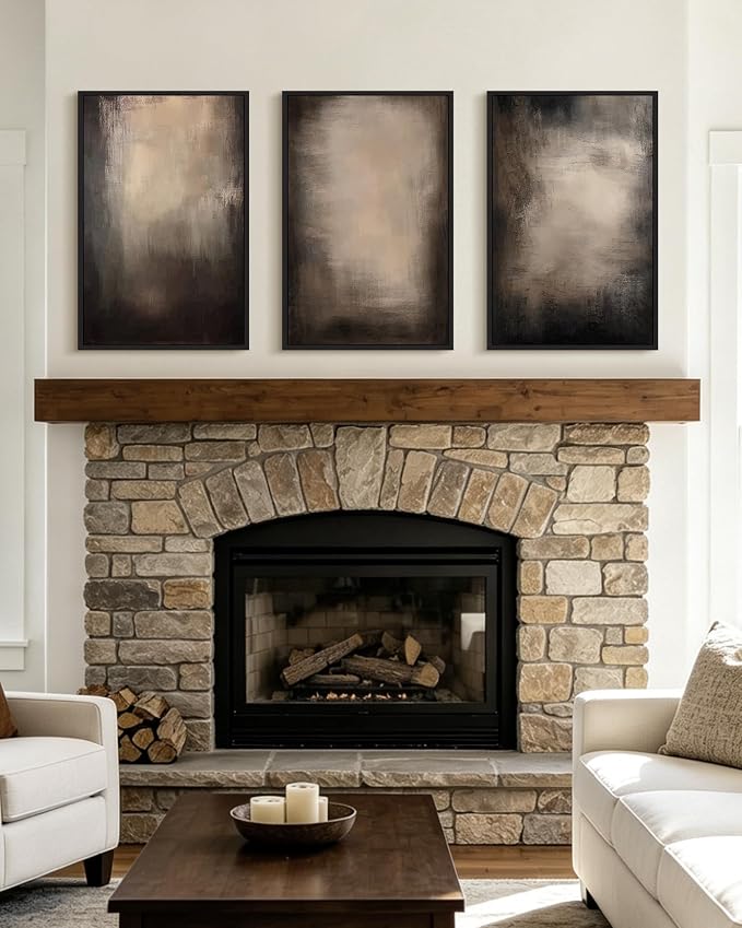 PHOPAGO Abstract Framed Wall Art Large 16x24in Earthy in Deep Brown and Beige Tones Modern Art Decorative Keep Clam Bedroom Hallway Home Decor - Black Framed