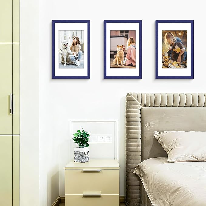 Picrit 11x17 Picture Frame Set of 12, Display 8x12 with Mat or 11x17 without Mat, Photo Frames for Wall Mounting Display, Navy Blue