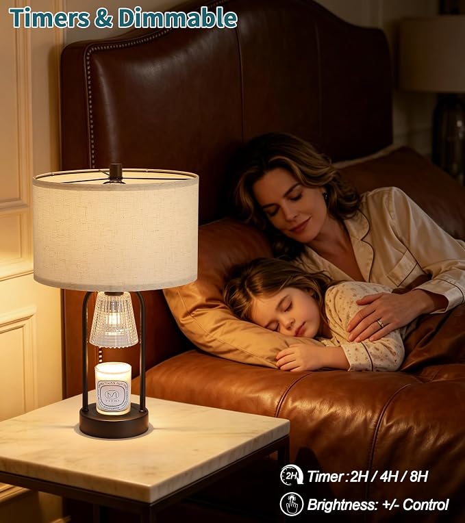 2-in-1 Table Lamp Candle Warmer Lamp with Timer & Dimmer,Modern Wax Melt Warmer for Jar Candles Bedroom Living Room Office Home Decor,Birthday Gifts for Mom Women D12.5*H21.2 Bulbs Included