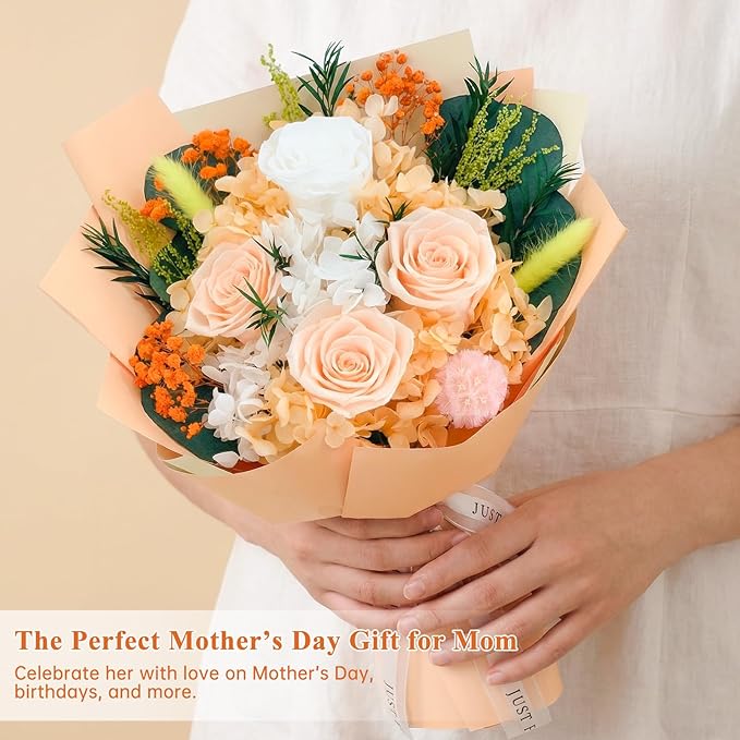 Flowers for Delivery,Preserved Flowers Bouquets – 4 Eternal Champagne Roses that Last 2-3 Years,Mothers Day Gifts for Mom,Grandma, Wife, Forever Flowers for Birthday,Valentines,Anniversary,Home Decor