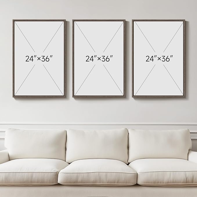 Large Framed Neutral Abstract Wall Art for Living Room, Set of 3 Rustic Beige Brown Canvas Prints Paintings Artwork for Walls, Minimalist Stone Pictures for Hallway Stair Office Wall Decor 24x36 Inch