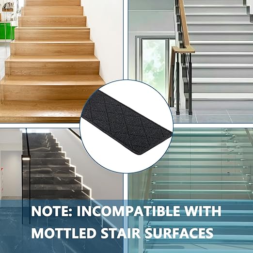 Stair Treads for Wooden Steps Indoor, KOOTETA 15 Pack 8" X 30" Non Slip Carpet Stair Treads with Reusable Adhesive for Kids Elders and Dogs, Surface Polyester TPR Backing Stair Rugs, Black