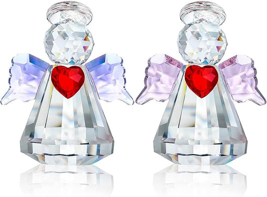 HDCRYSTALGIFTS Set 2 Crystal Guardian Angel Figurines Collectibles,2.5'' Glass Angel Ornaments for Galentines/Valentine’s Day Home Dollhouse Statues Decor Gifts for Women