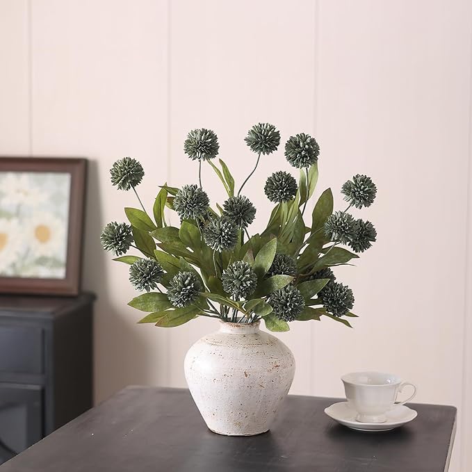 VIERENA 12 Pcs Faux Silk Pompon Mum Artificial Flowers for Vase -27", Bulk Fake Chrysanth Branches with Stems for DIY Bouquet Centerpieces Wedding Fillers Arrangements Shower Decorations (Dark Gray)