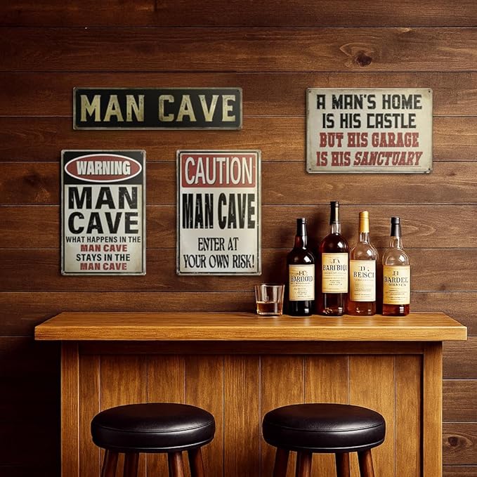 Vintage Man Cave Decor Signs – ENTER AT YOUR OWN RISK | 12x8″ Metal Sign for Man Cave, Garage, or Workshop Wall Decor – Man Cave Accessories & Gifts for Men, 2361