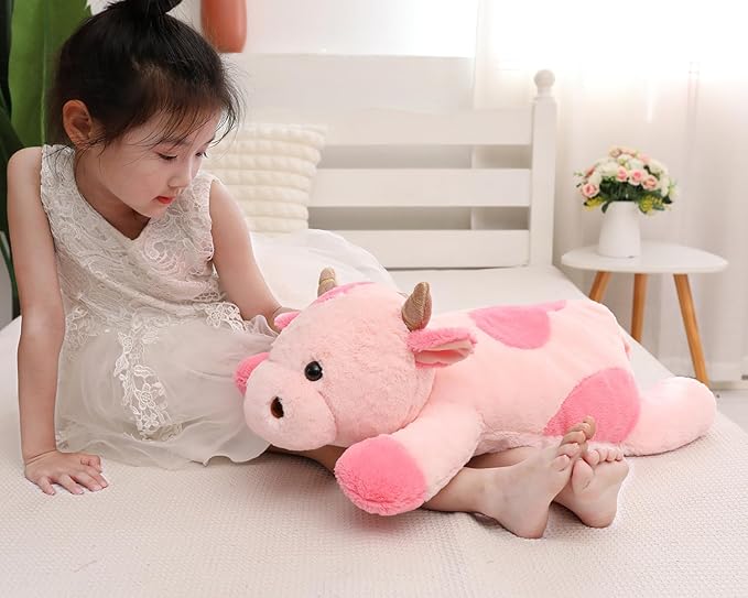 YESGIRL 25.6 inch 5 lbs Cow Weighted Stuffed Animals, Large Weighted Plush Animal, Cute Plush Toy Pillow, Soft Kawaii Plushie Gifts for Adults, Kids, Boys and Girls(Pink)