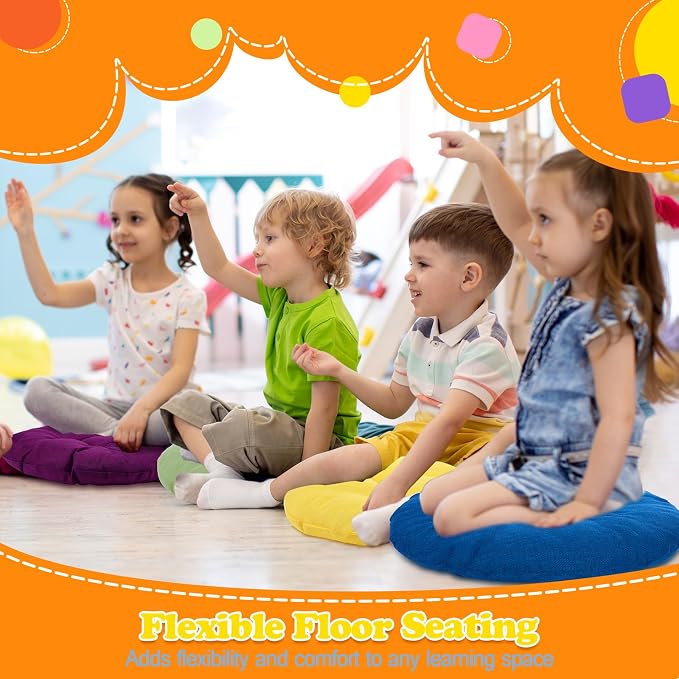 Fumete 12 Pcs 16 Inch Floor Cushions Pillow for Kids Bulk Classroom Round Flexible Seating Floor Cushions for Students Home Daycare School Reading Corner Yoga Meditation Picnic (Elegant)