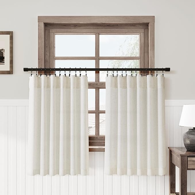 Nanspring Cream Linen Kitchen Curtains 45 Inch Length Curtain Small Window Drapes Farmhouse Cafe Light Filtering Flax Country Rustic Back Tab Rod Pocket Bathroom Drape Over Sink 2 Panels 42Wx45L