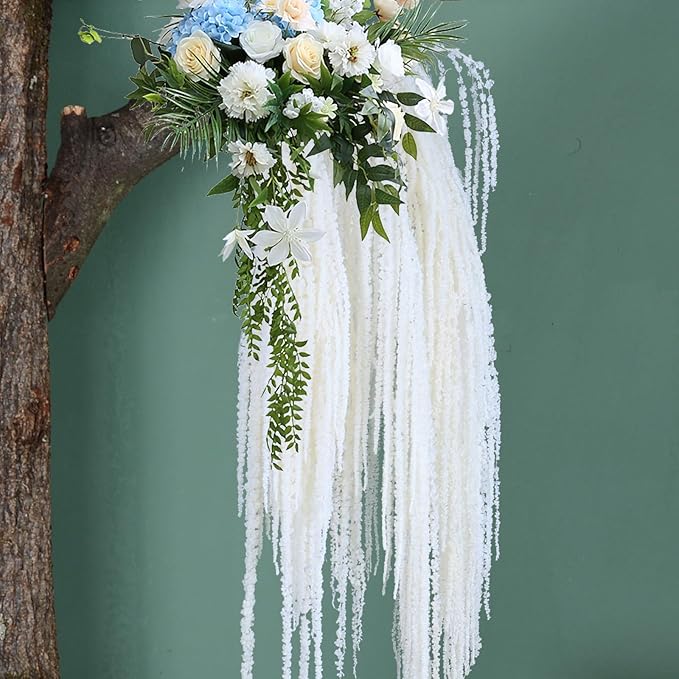 Glicrili 10Pcs Natural Dried Wisteria Hanging Flowers - 23" Bleached White Preserved Amaranthus for Wedding Decor, Dry Flowers Arrangement, Garlands, Home Decor, Vase Filler, Wall Decoration