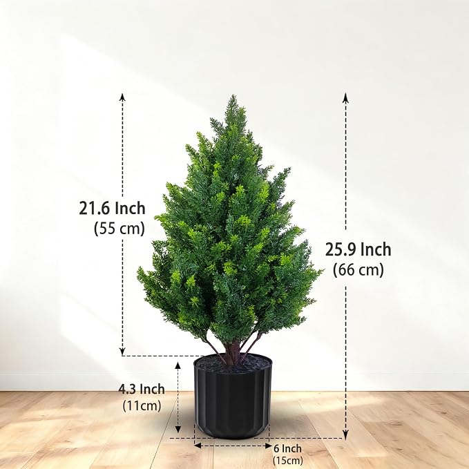 24-inch Artificial Cypress (2 Packs) - UV-Resistant Artificial Shrub with Pot, Suitable for Outdoor and Indoor use, Front Porch, Garden Decoration